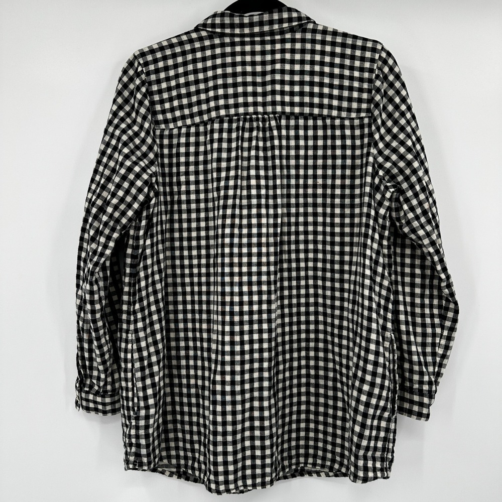 J Jill Black White Gingham Cotton Tunic Shirt Pockets Medium Cottagecore Farm - Picture 6 of 9